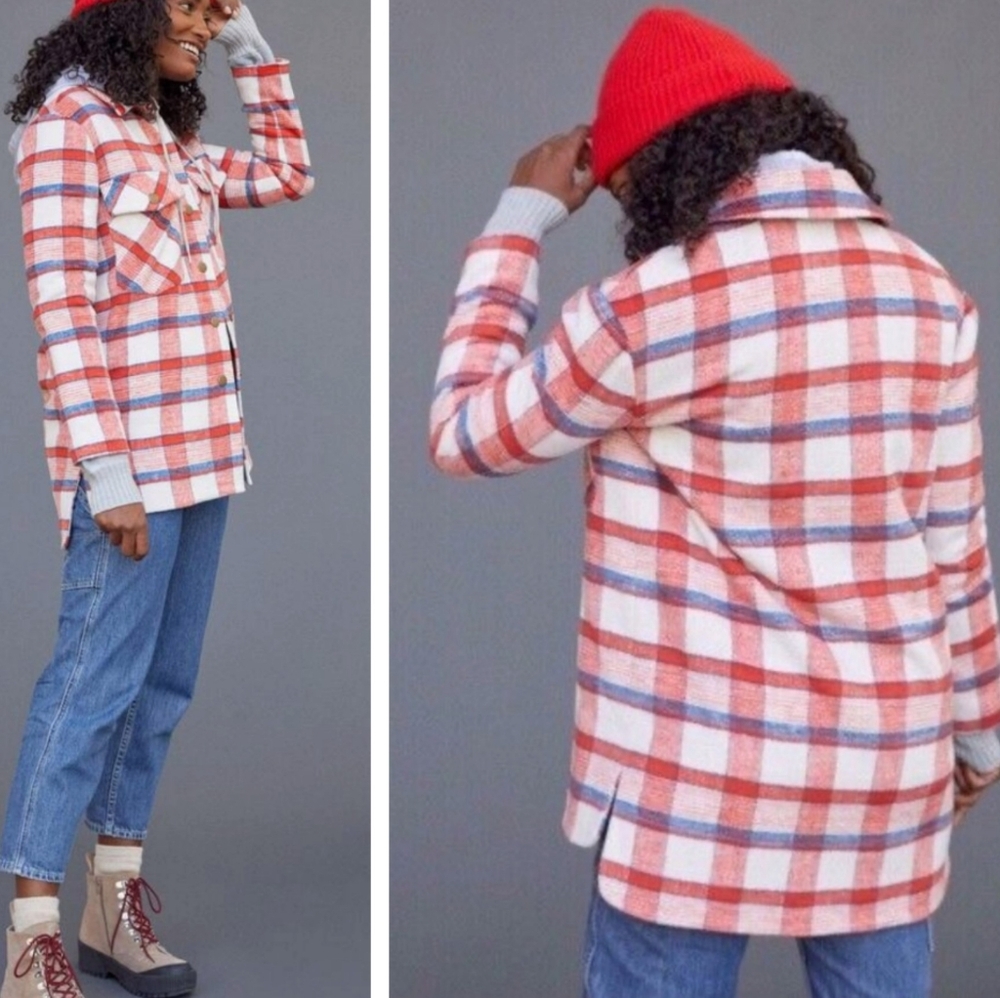 Anthropologie HUTCH Donna Plaid Shirt Jacket Snap Front Shacket